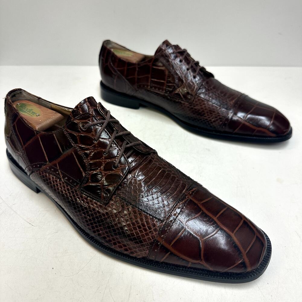 X EUC Stacy Adams Brown Snakeskin Cap Toe Derby Exotic Men's 10.5 D - Picture 5 of 12